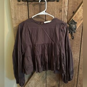 Altar'd State Dark Gray Ruffle Blouse Worn Once